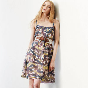 Anthropologie Loops & Blocks Dress Printed Silk Slip Sundress By Wendy Katlen